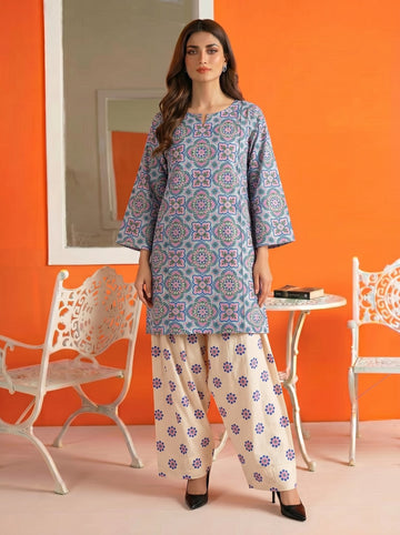 SS25-362 2PC Lawn Printed Shirt With Farshi
